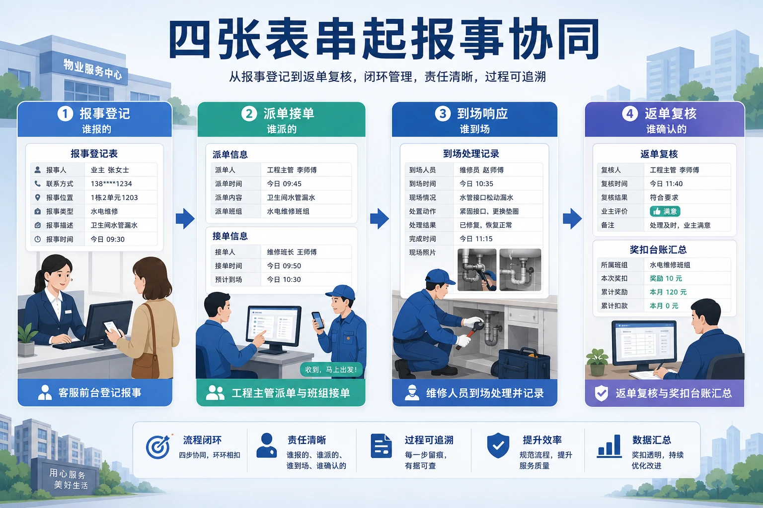 综合体物业报事派单接单与响应奖扣台账模板