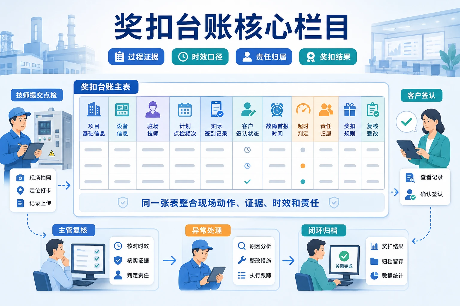 驻场点检与维保签到奖扣台账模板设计（2026年版）