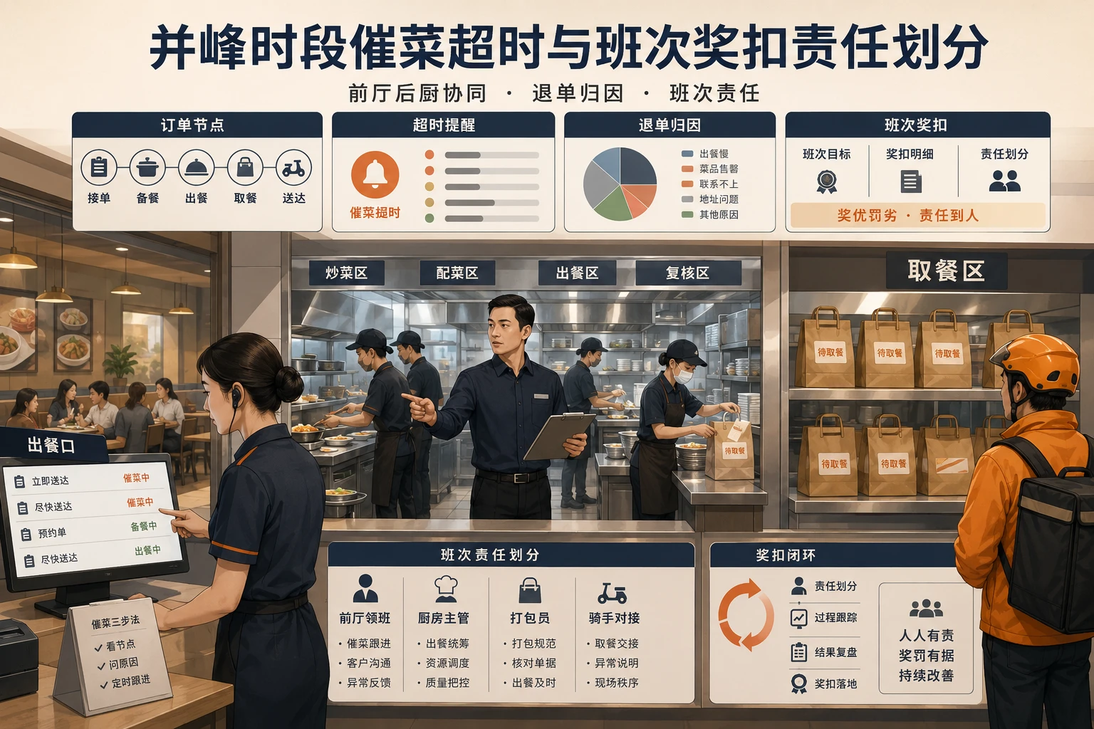 连锁餐饮并峰时段催菜超时与班次奖扣责任划分