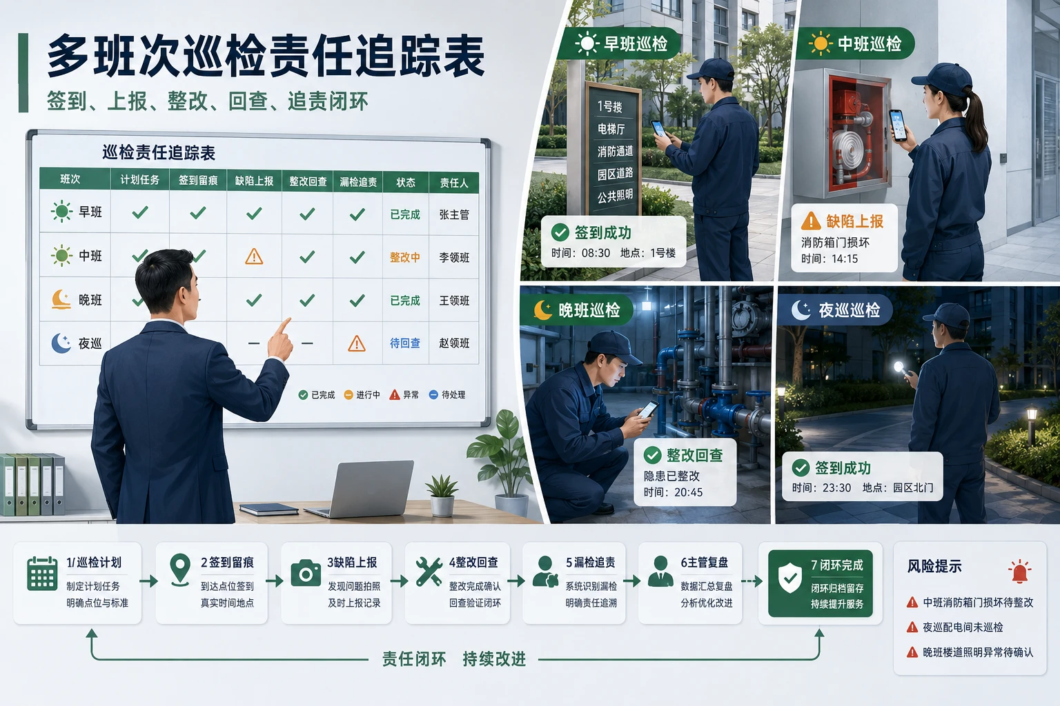 多班次巡检责任追踪表模板与漏检复盘台账设计