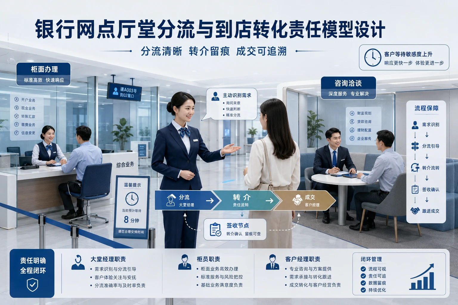 银行网点厅堂分流与到店转化责任模型设计