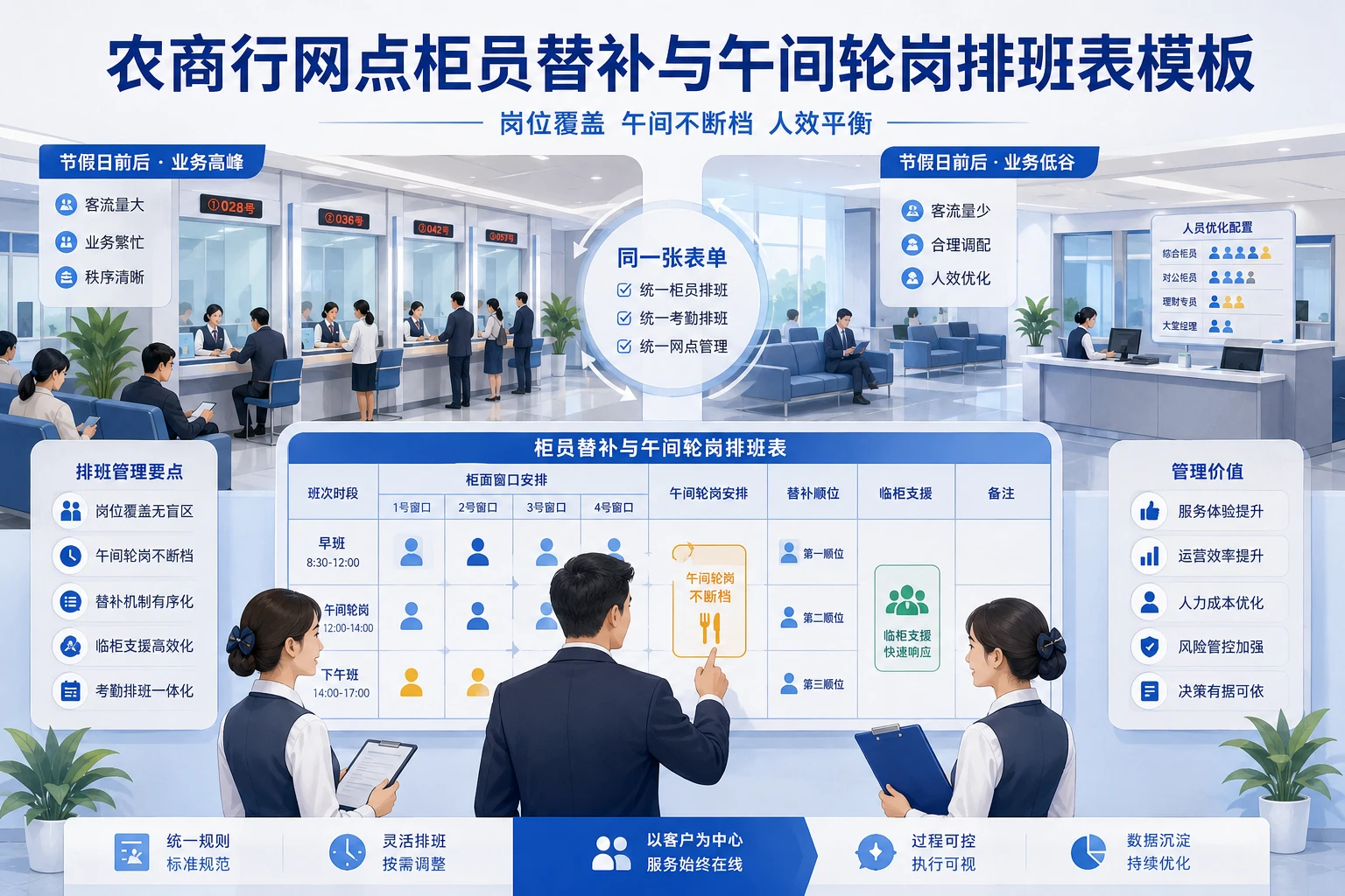2026年农商行网点柜员替补与午间轮岗排班表模板