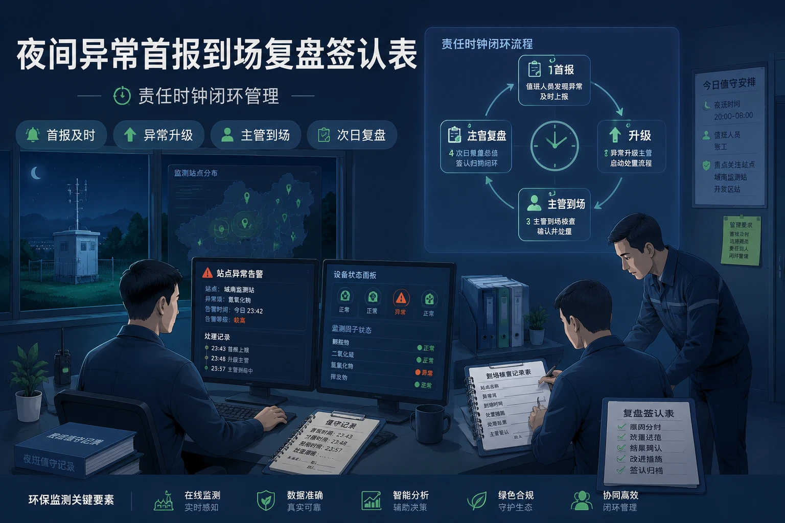 环保监测夜间异常首报到场复盘签认表模板设计(2026年版)