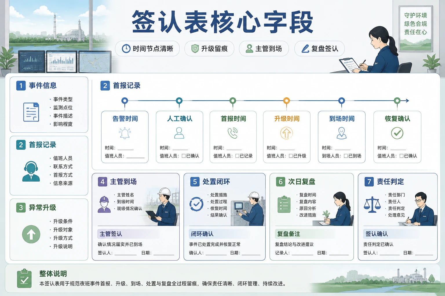 环保监测夜间异常首报到场复盘签认表模板设计(2026年版)