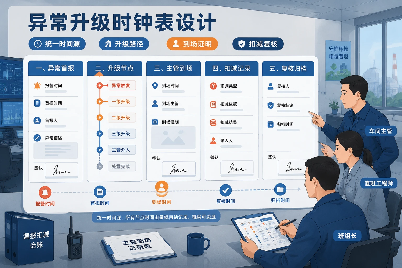 2026年环保监测夜班异常升级时钟与主管到场扣减台账模板