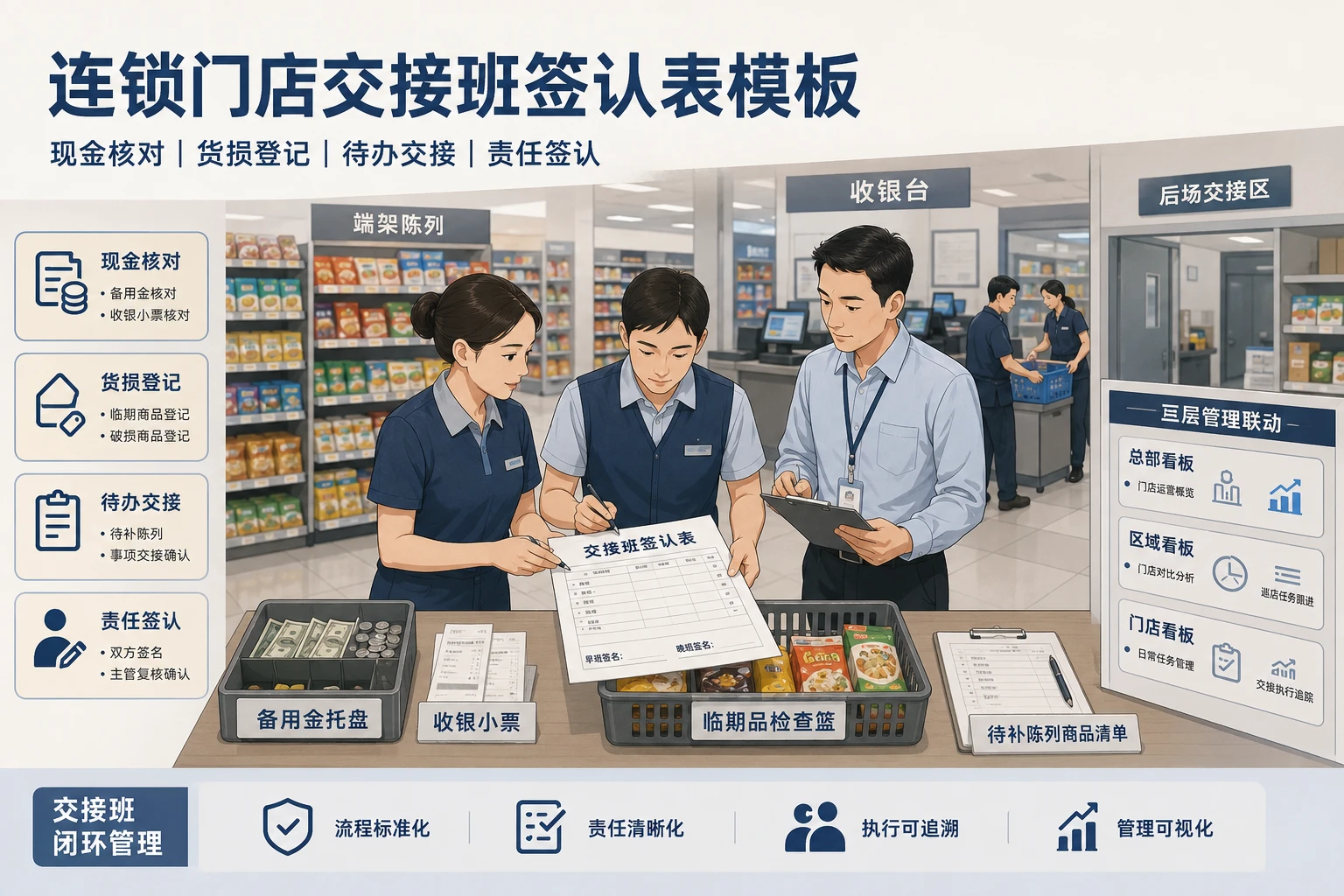 2026年连锁门店交接班签认表模板：现金货损与待办核对机制