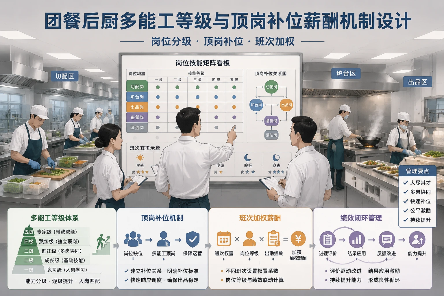 团餐后厨多能工等级与顶岗补位薪酬机制设计