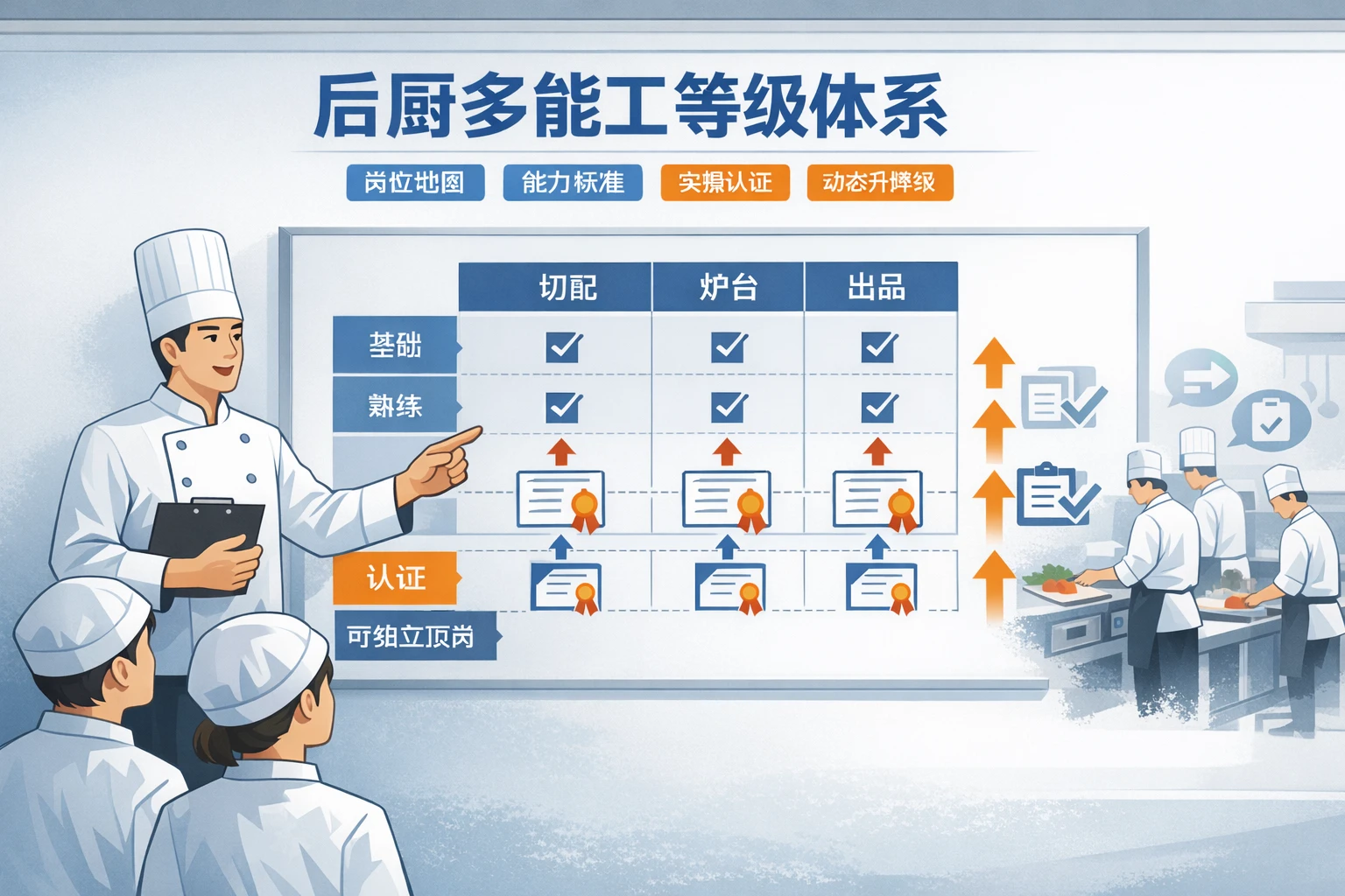 团餐后厨多能工等级与顶岗补位薪酬机制设计