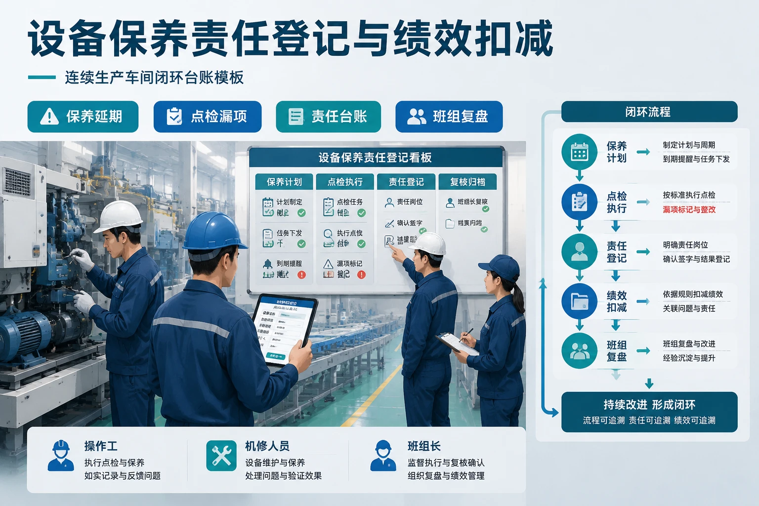 连续生产车间设备保养责任登记与绩效扣减表模板