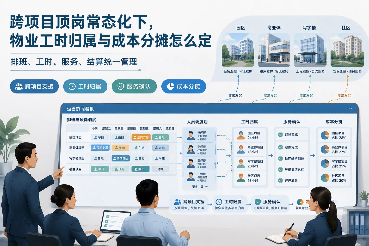 跨项目顶岗常态化下，物业工时归属与成本分摊怎么定