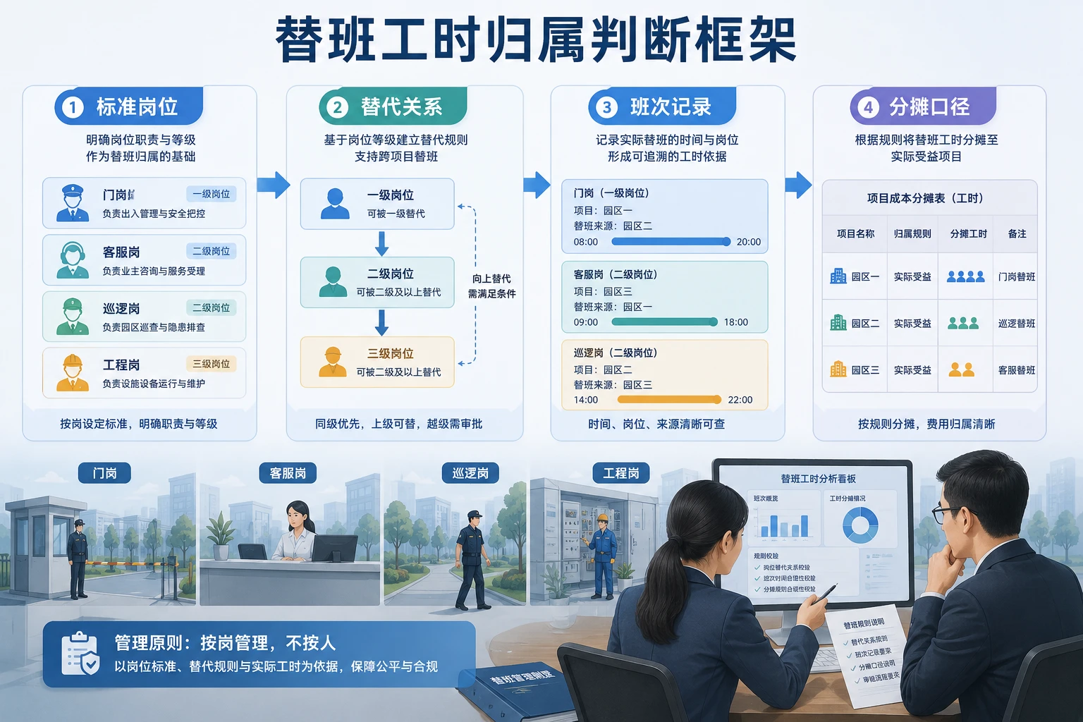 跨项目顶岗常态化下，物业工时归属与成本分摊怎么定