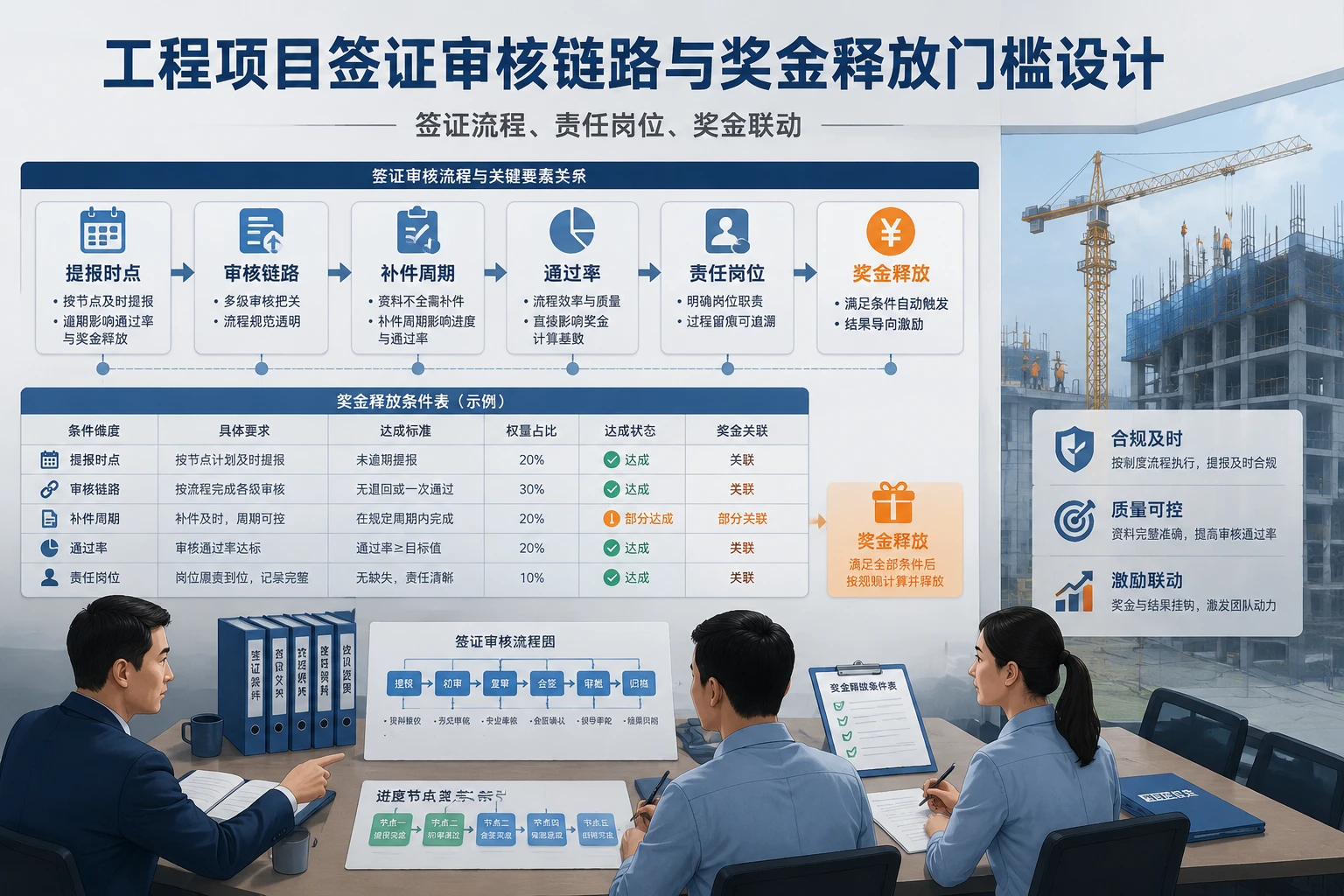 工程项目签证审核链路与奖金释放门槛设计