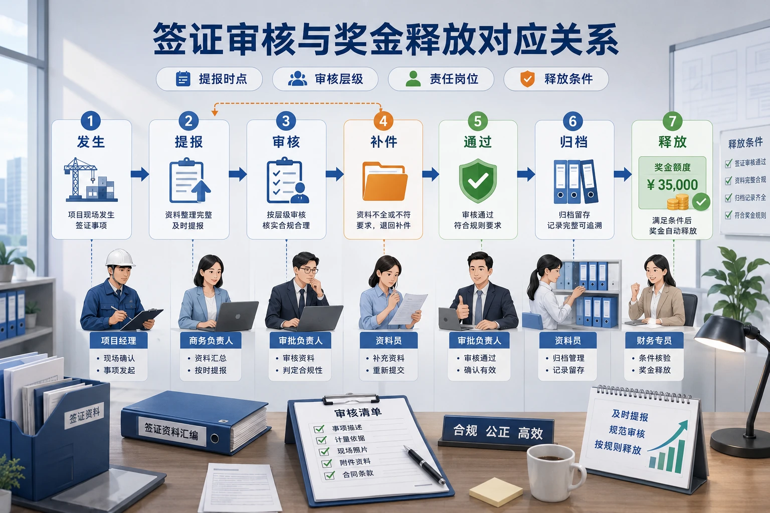 工程项目签证审核链路与奖金释放门槛设计