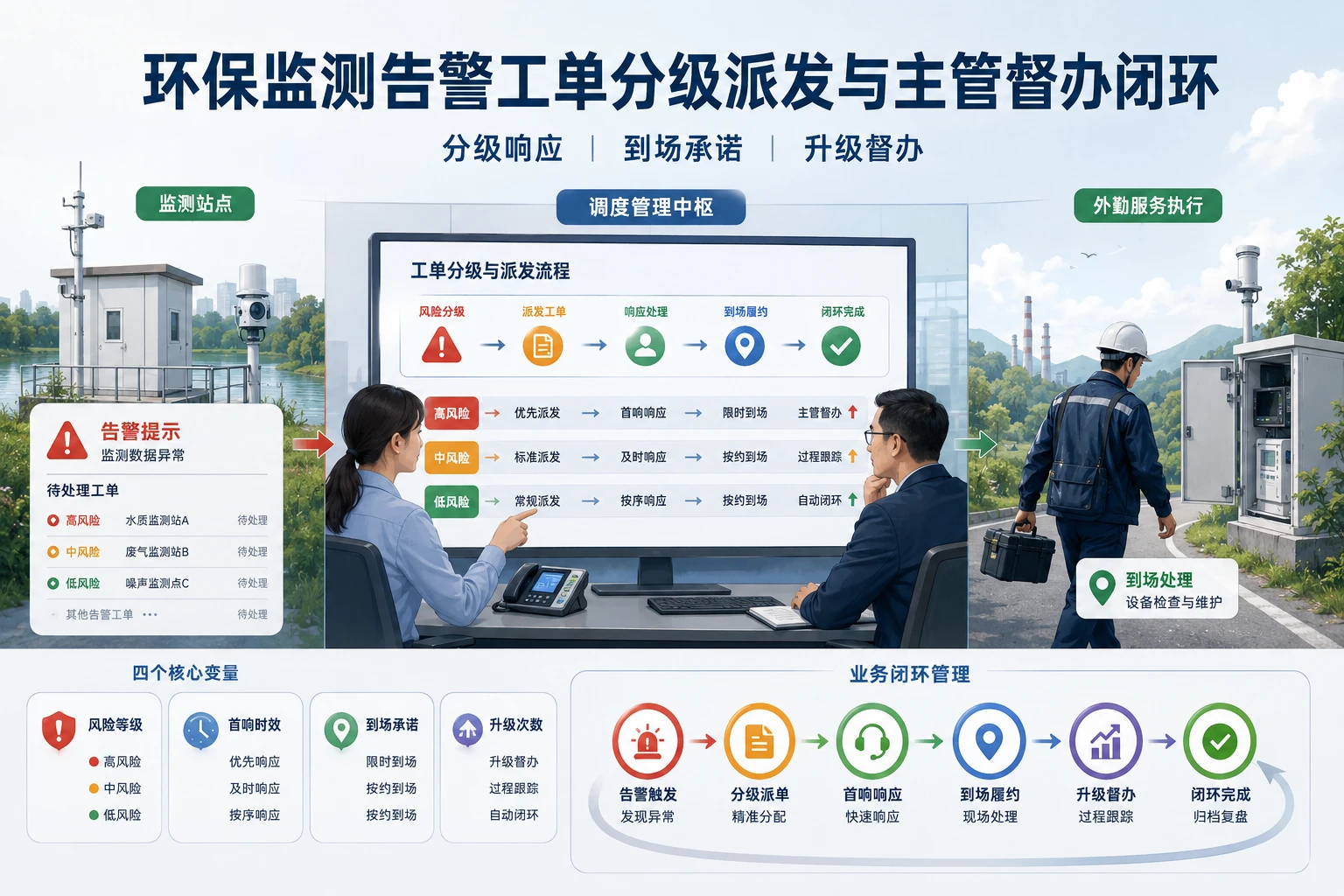 环保监测告警工单分级派发与主管督办闭环设计