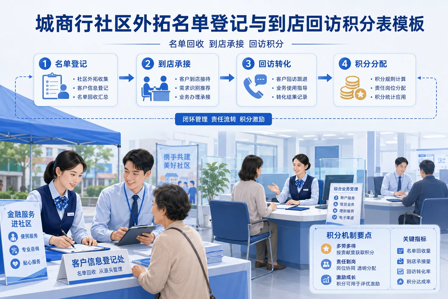 城商行社区外拓名单登记与到店回访积分表模板