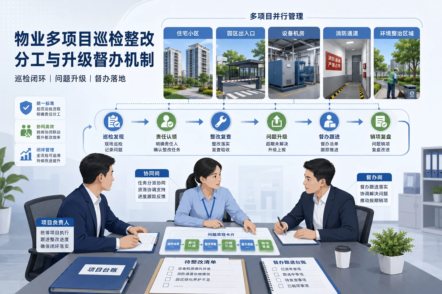 物业多项目巡检整改反复时的分工与升级督办机制