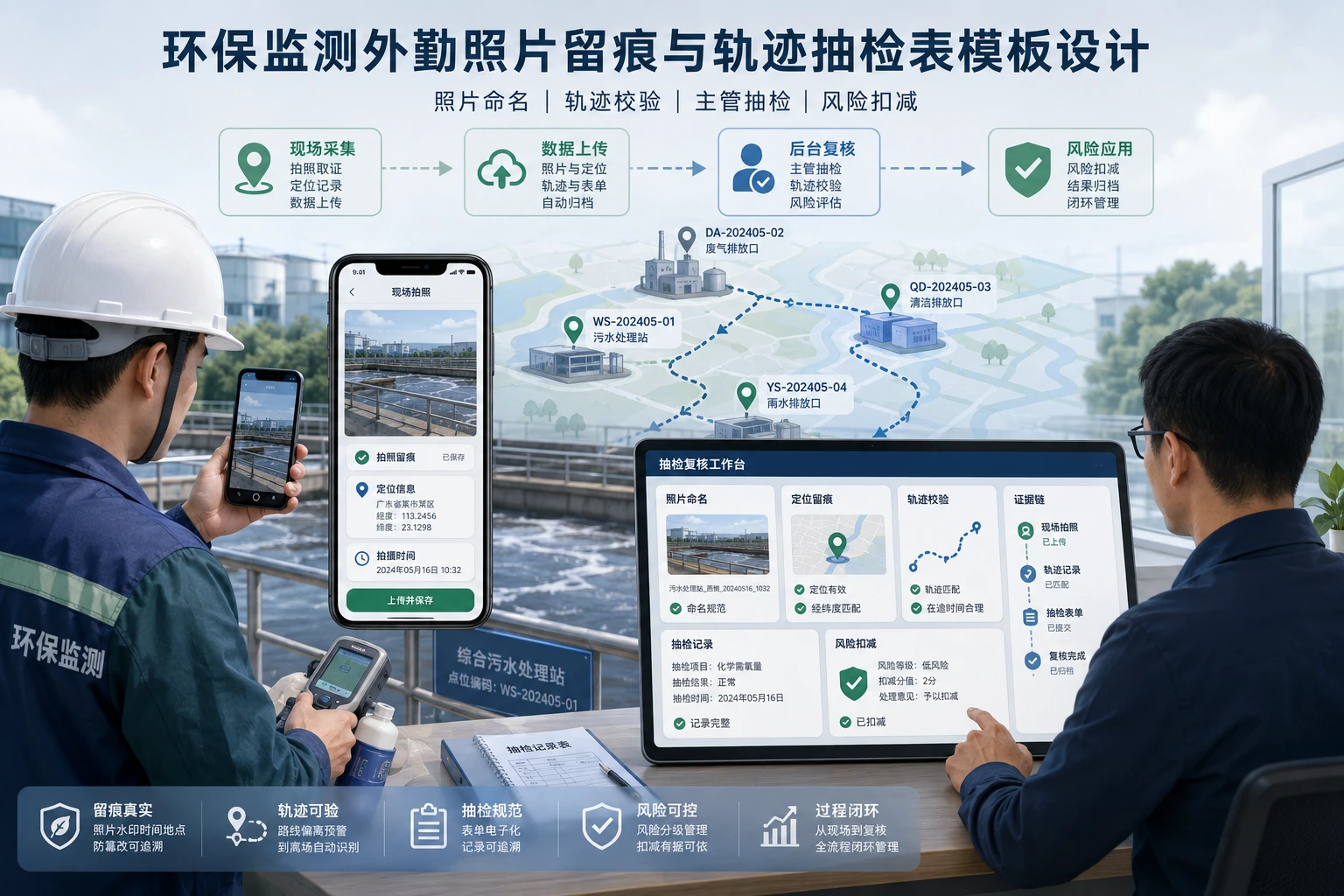 2026年环保监测外勤照片留痕与轨迹抽检表模板设计