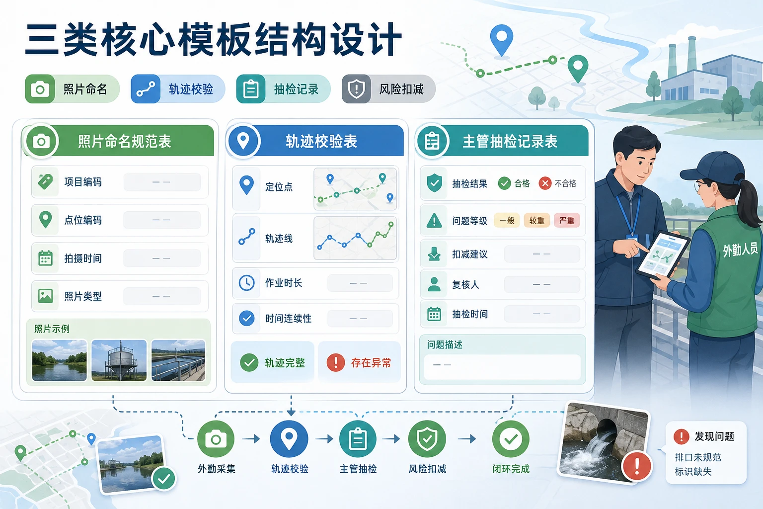 2026年环保监测外勤照片留痕与轨迹抽检表模板设计