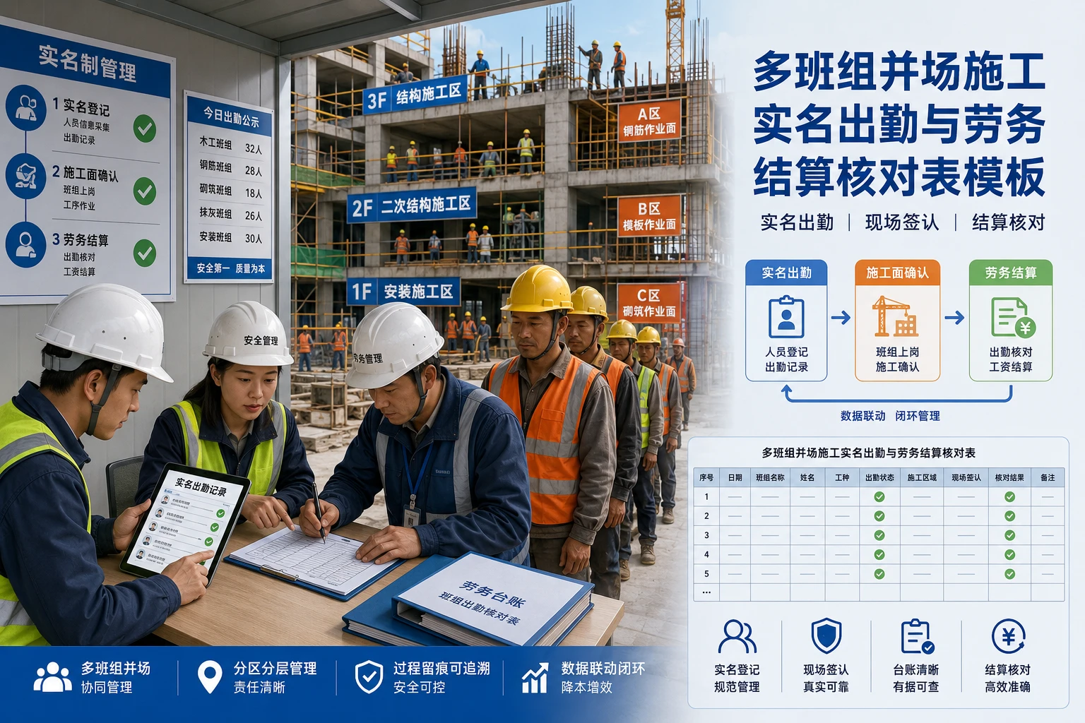 多班组并场施工实名出勤与劳务结算核对表模板（2026年版）