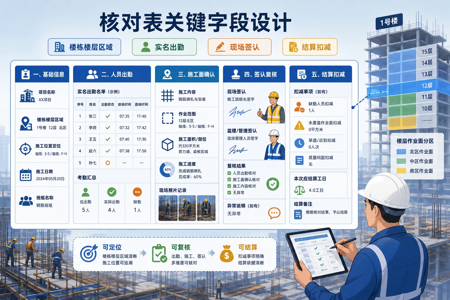 多班组并场施工实名出勤与劳务结算核对表模板（2026年版）