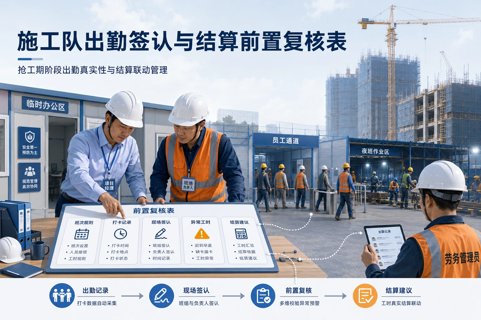 2026年抢工期施工队出勤签认与结算前置复核表模板