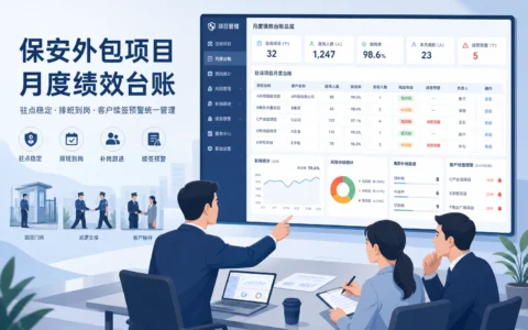 保安外包项目月度考核台账模板：驻点主管、到岗率与客户续签预警