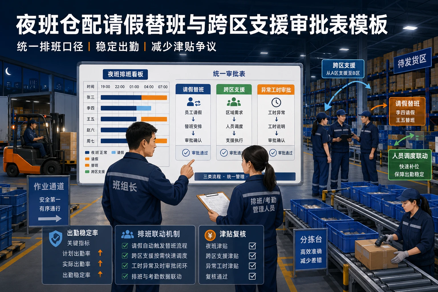 夜班仓配请假替班与跨区支援审批表模板（2026年版）