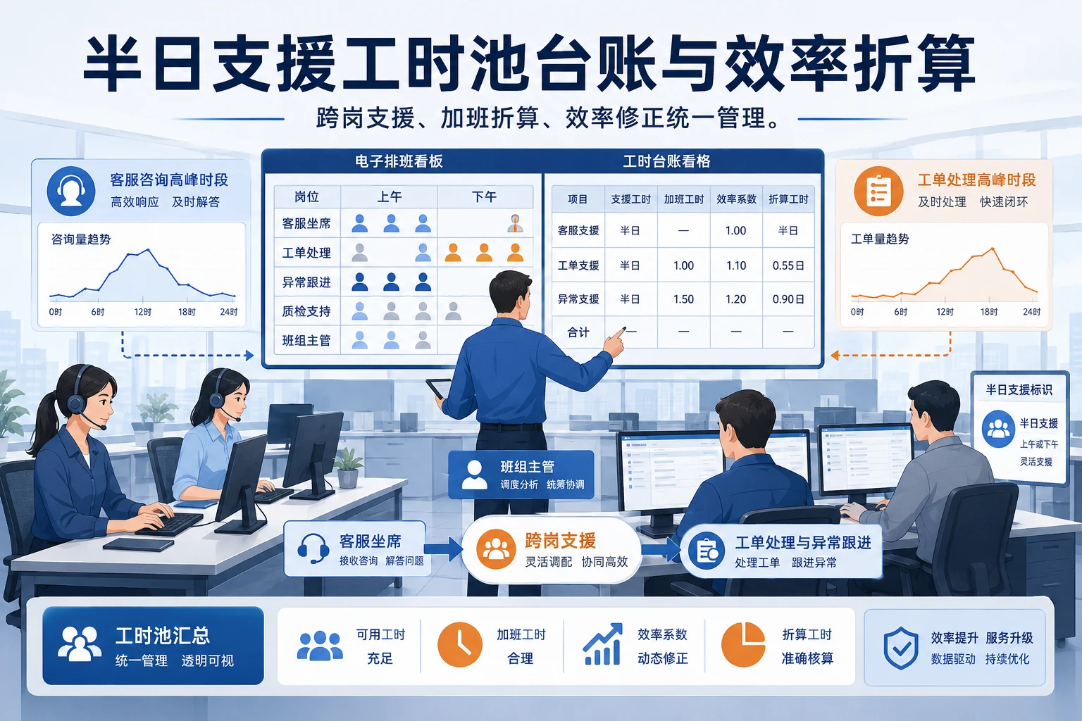 售后服务中心半日支援工时池台账与效率折算表模板（2026年版）