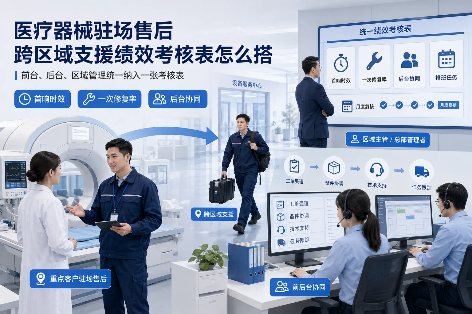 医疗器械驻场售后跨区域支援绩效考核表怎么搭