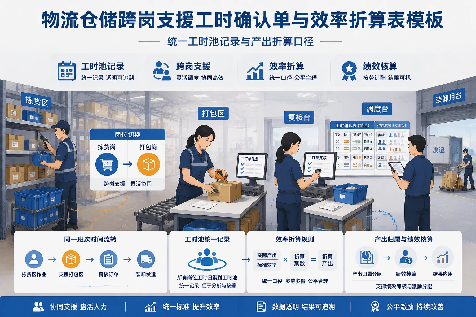 物流仓储跨岗支援工时确认单与效率折算表模板