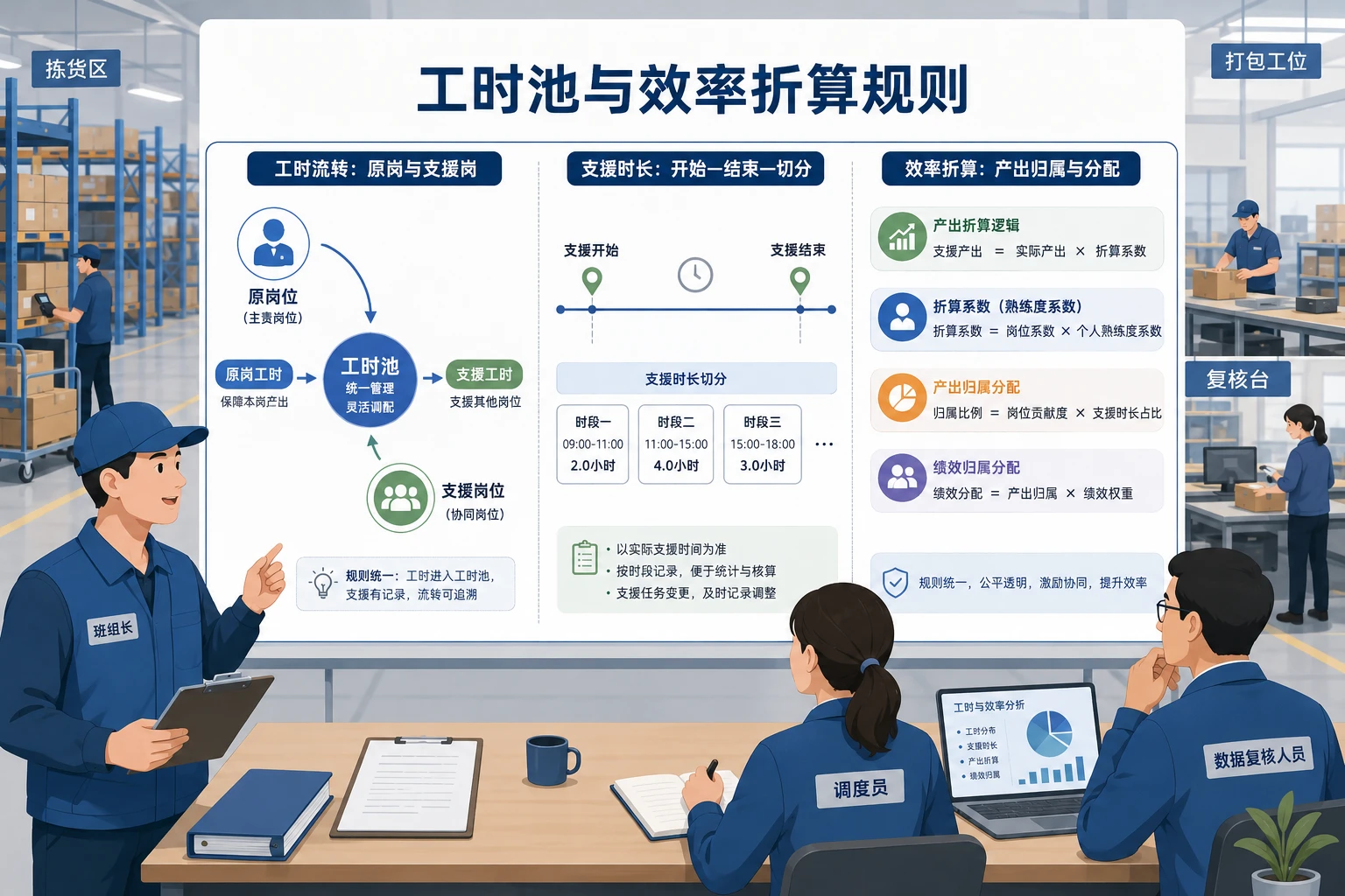 物流仓储跨岗支援工时确认单与效率折算表模板