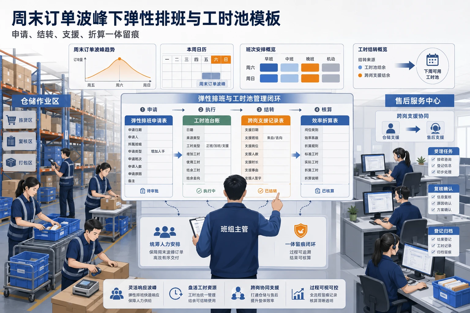 2026年周末订单波峰下弹性排班与工时池登记表模板
