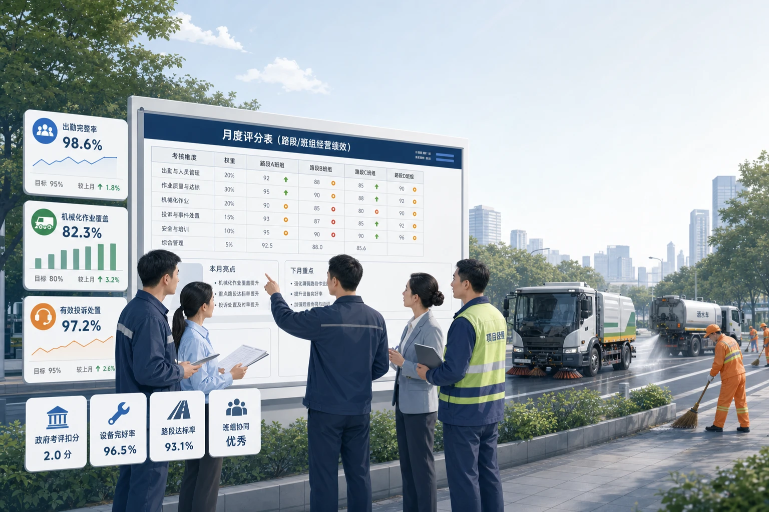 环卫路段班组月度评分表模板：出勤覆盖投诉联评（2026年版）