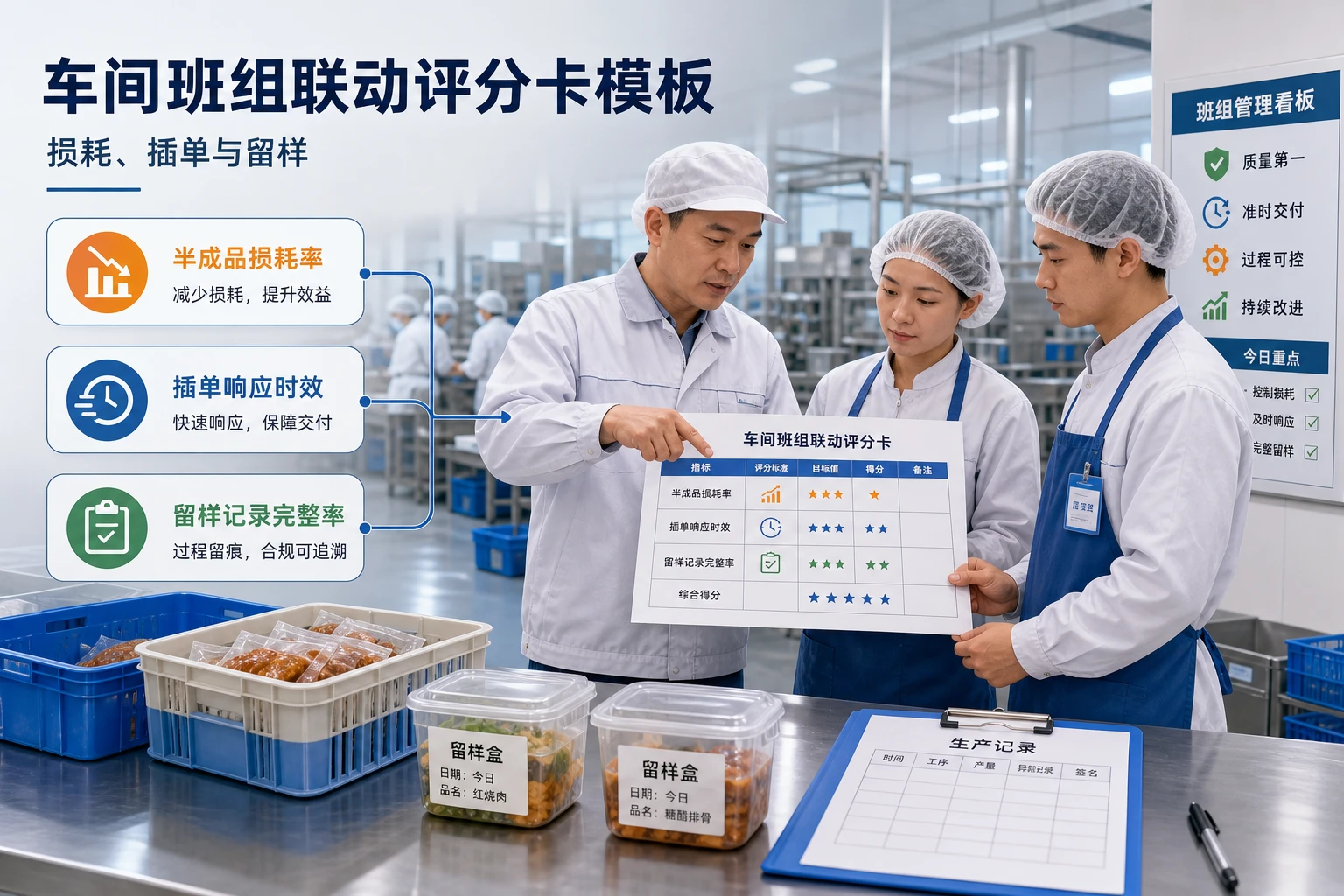 预制菜车间班组联动评分卡模板：损耗、插单与留样