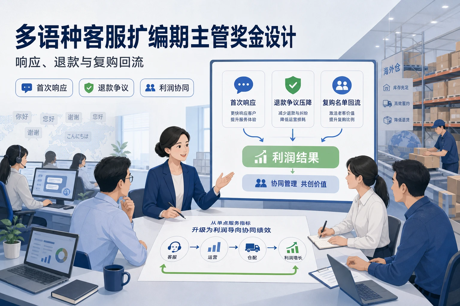 多语种客服扩编期主管奖金设计：响应、退款与复购回流