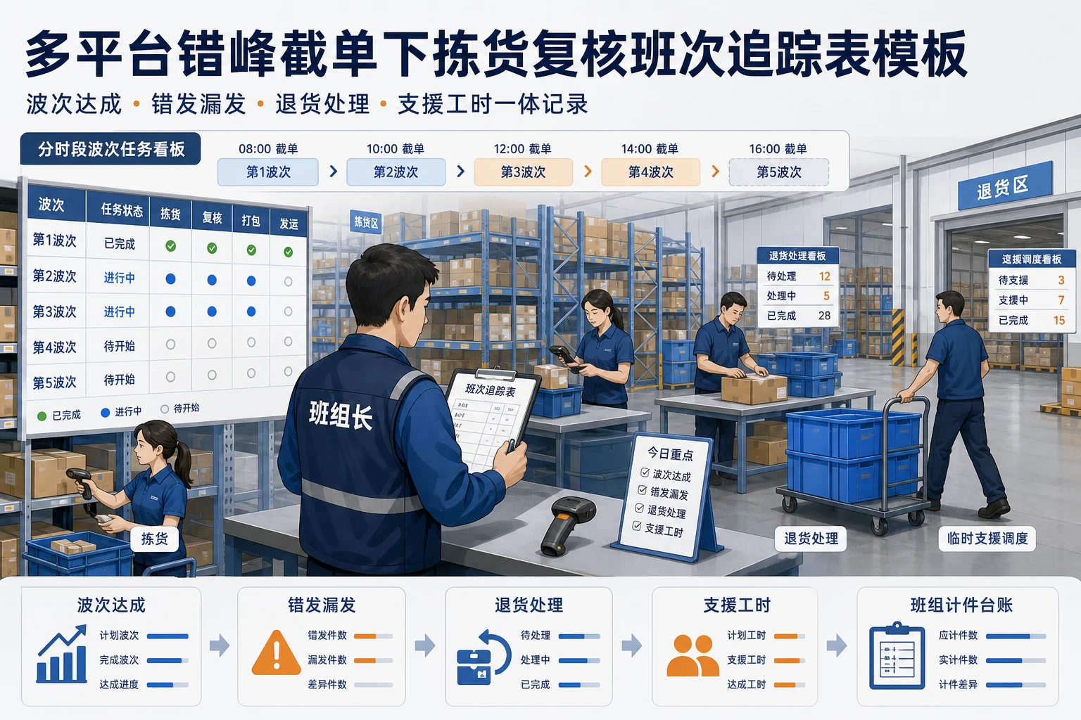多平台错峰截单下拣货复核班次追踪表模板（2026年版）
