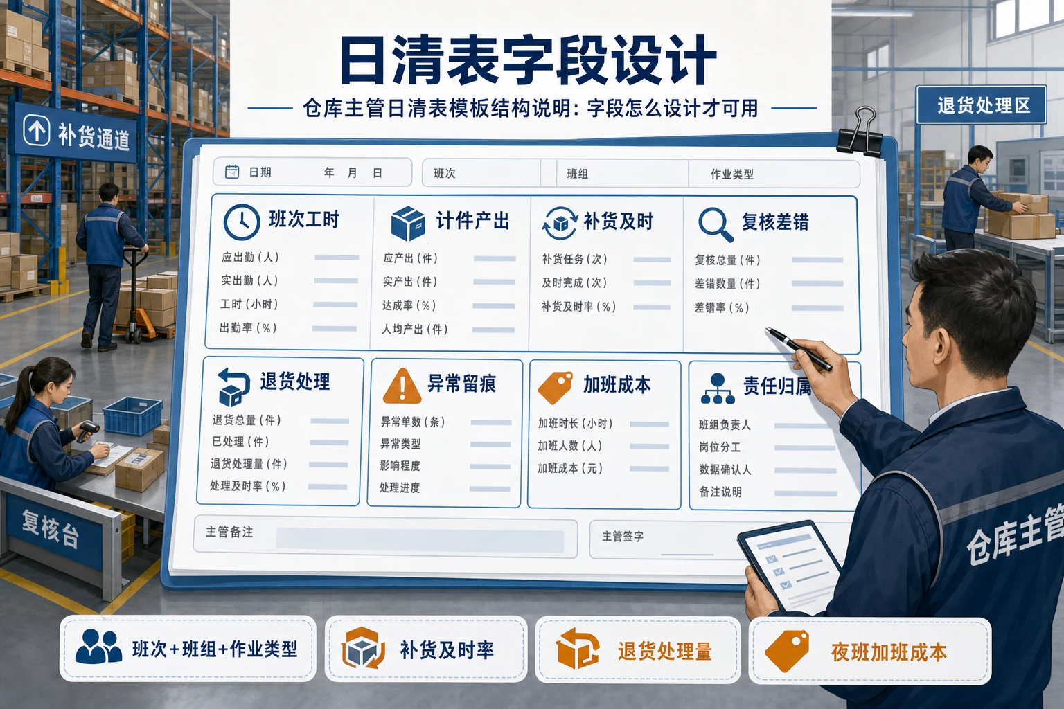 2026年仓库主管日清表模板：计件绩效与退货作业联动