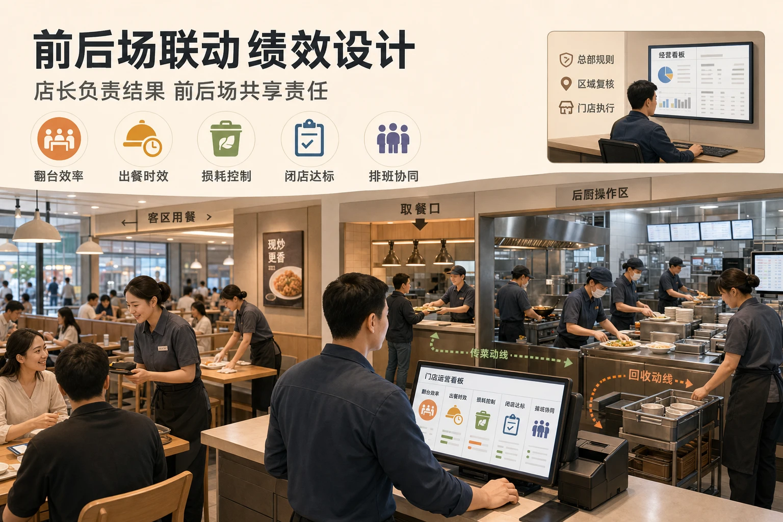 连锁餐饮门店前后场联动绩效设计：翻台、损耗与闭店达标