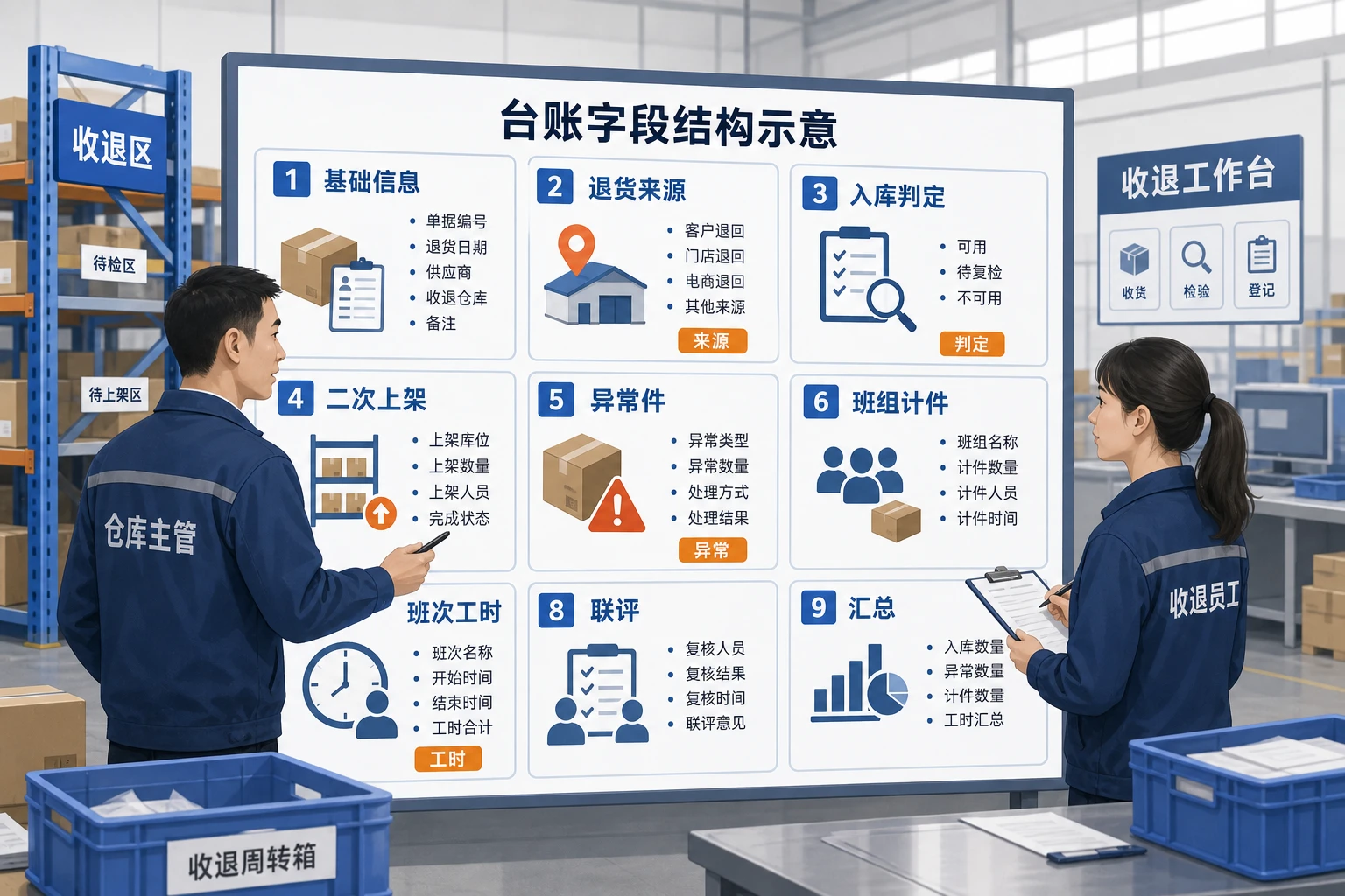 电商仓收退班组计件台账模板：入库判定与异常联评（2026年版）