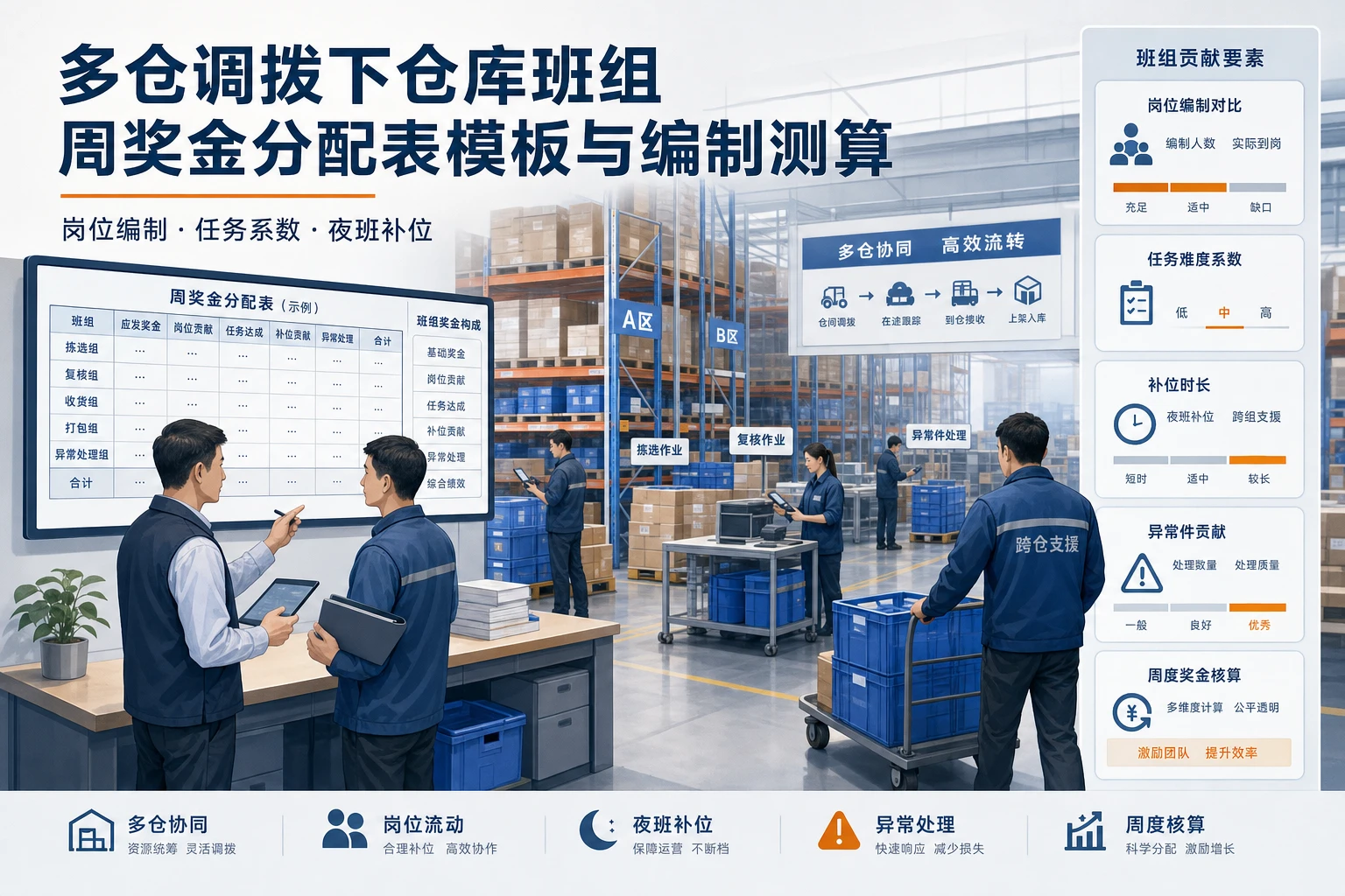 2026年多仓调拨下仓库班组周奖金分配表模板与编制测算