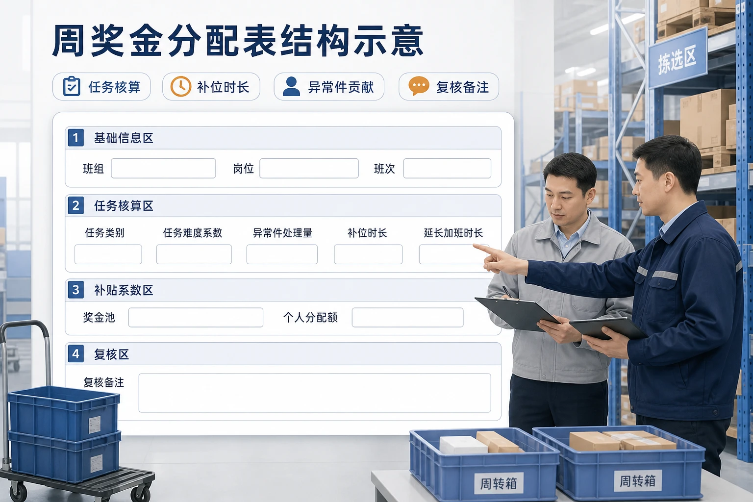 2026年多仓调拨下仓库班组周奖金分配表模板与编制测算