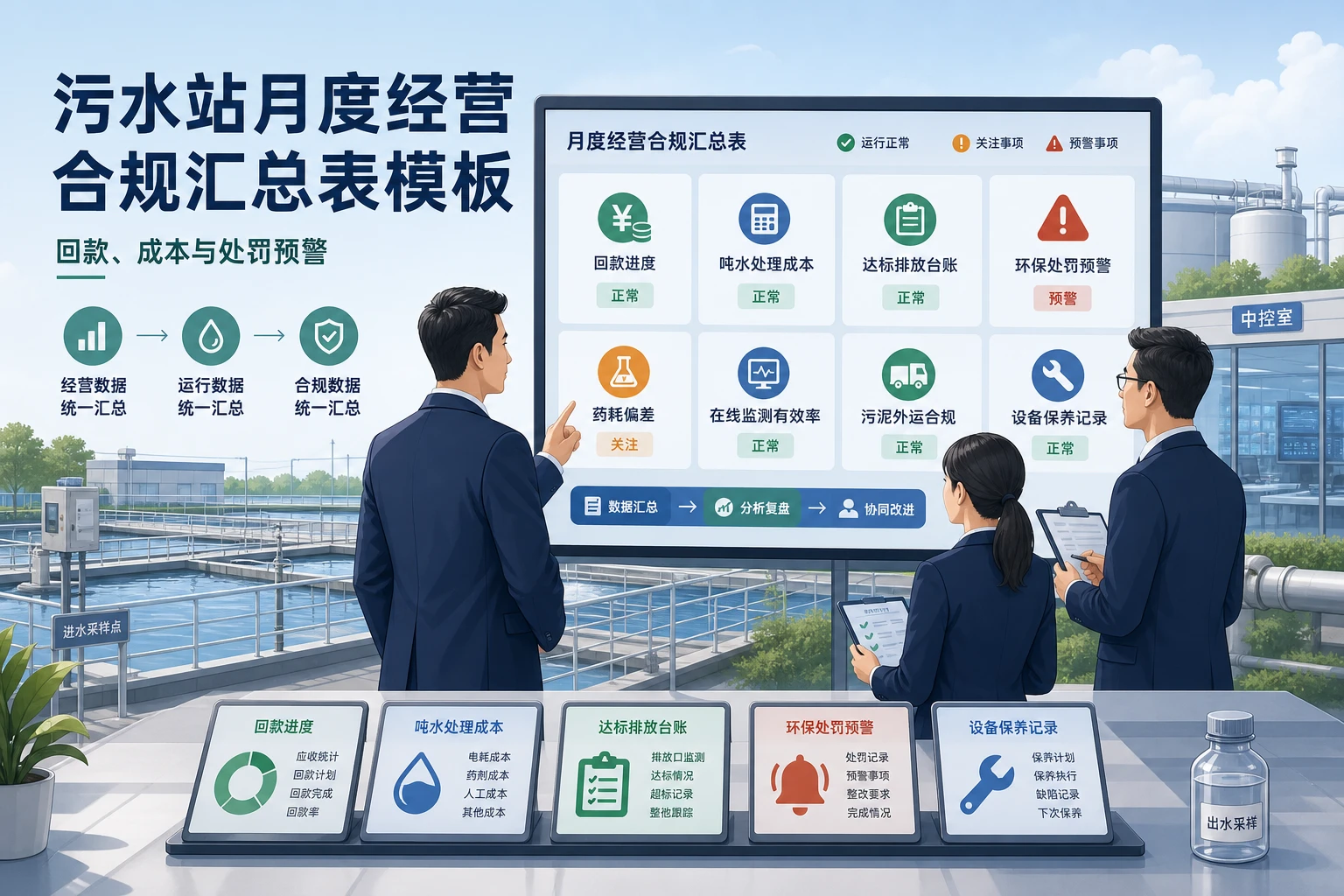 污水站月度经营合规汇总表模板：回款、成本与处罚预警（2026年版）