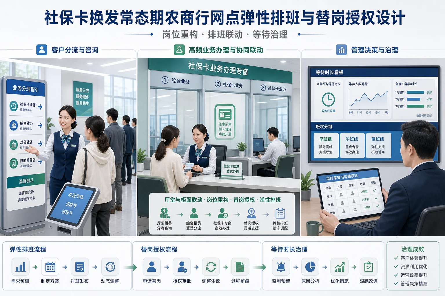 社保卡换发常态期农商行网点弹性排班与替岗授权设计