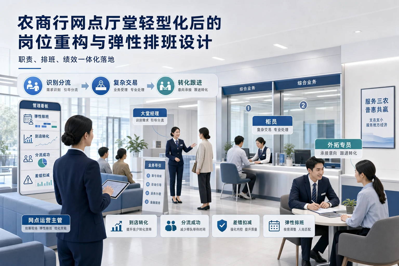 农商行网点厅堂轻型化后的岗位重构与弹性排班设计