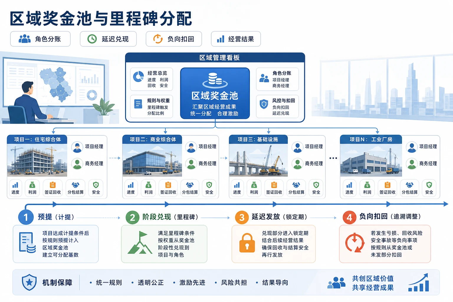 多项目开工期项目经理与商务经理奖金池分配机制
