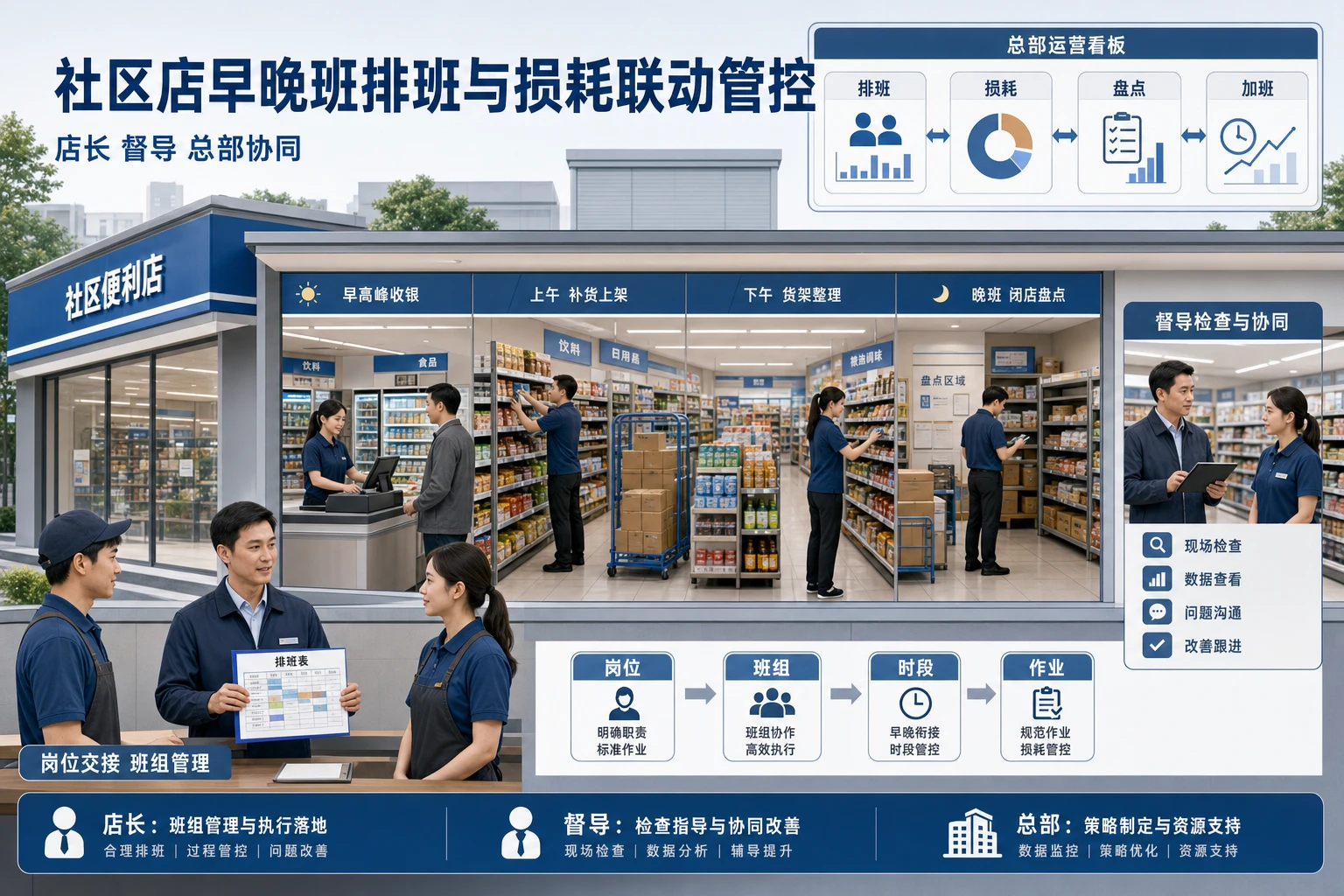 连锁社区店早晚班排班与损耗联动管控框架