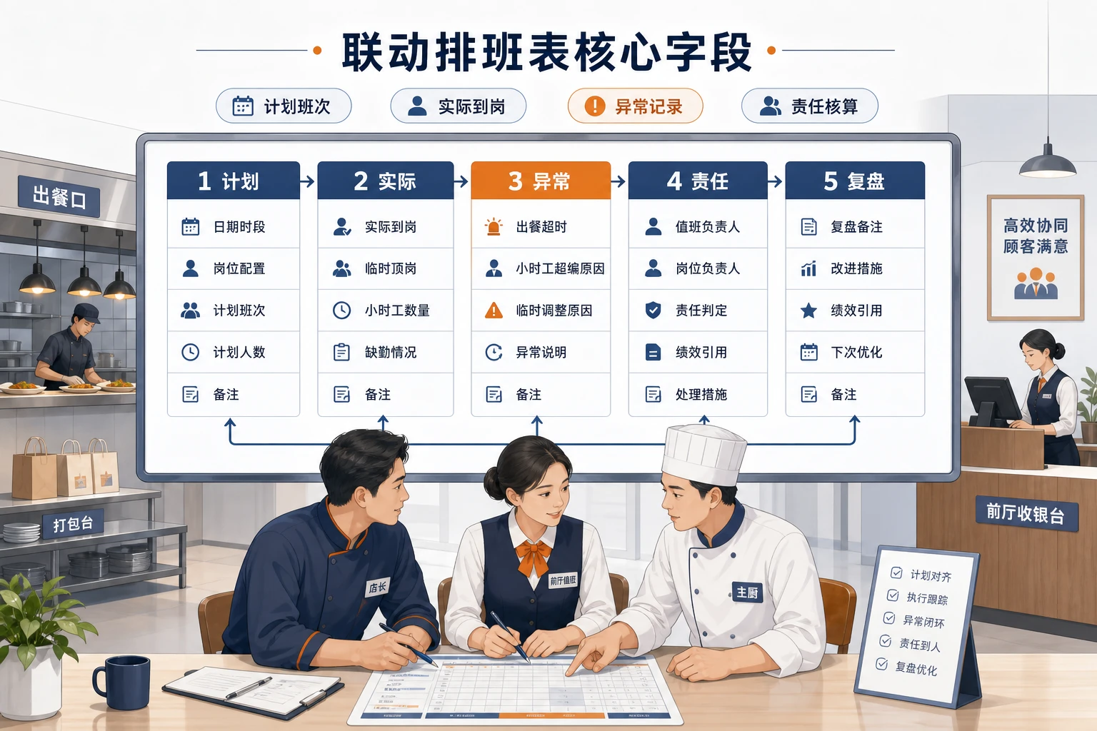 连锁餐饮峰值错位下联动排班表模板设计