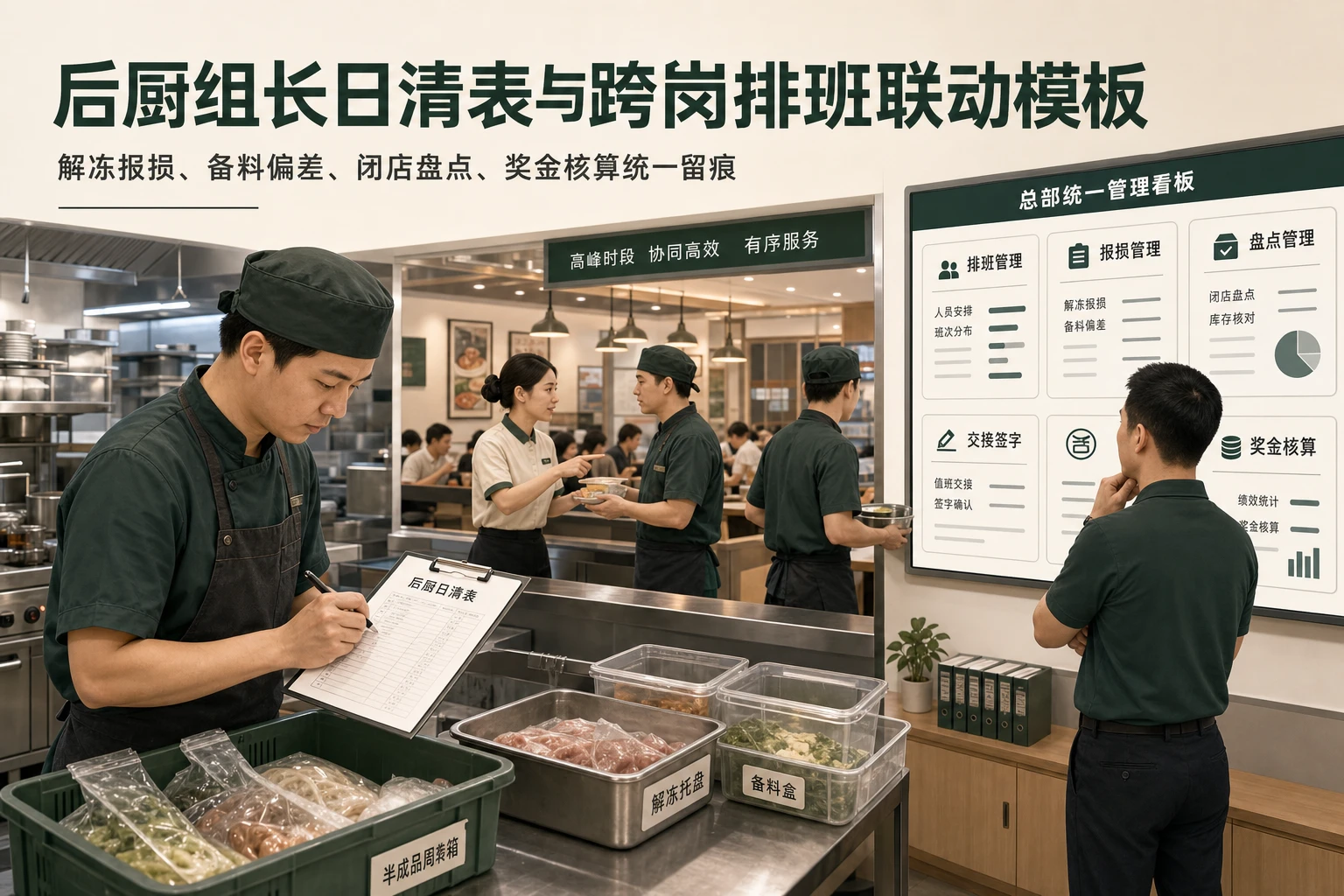 连锁门店后厨组长日清表与跨岗排班联动模板