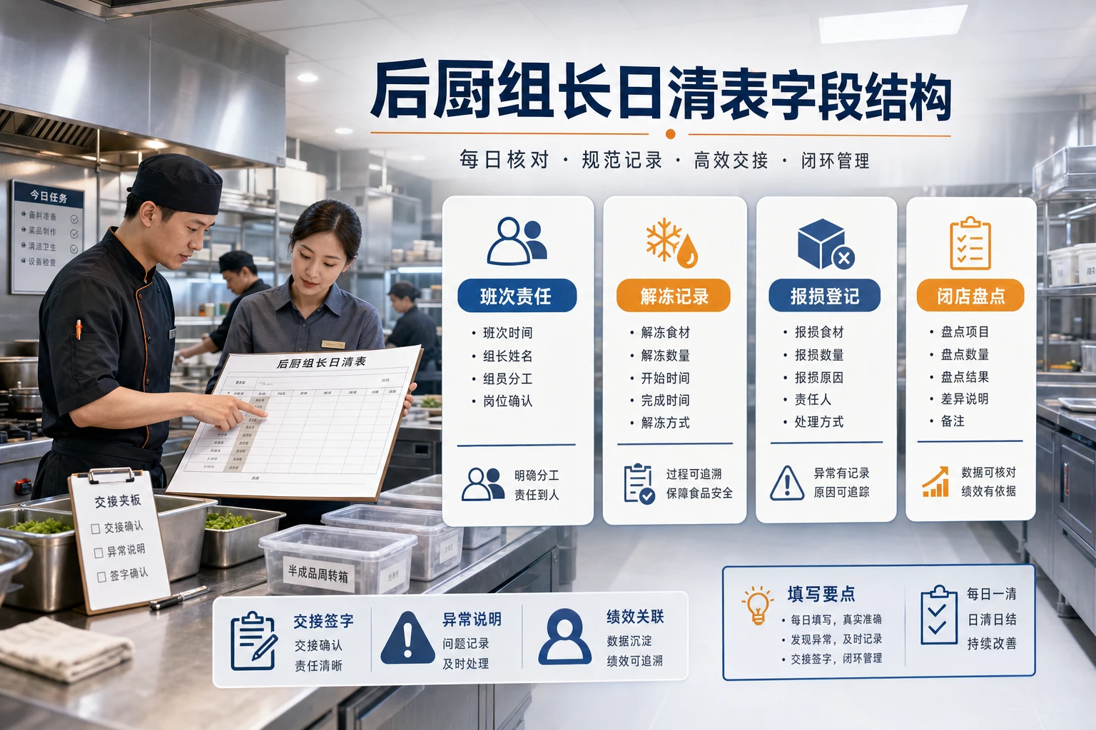 连锁门店后厨组长日清表与跨岗排班联动模板