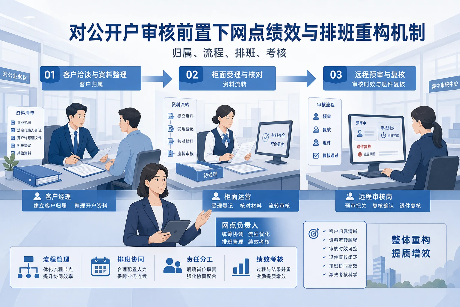 对公开户审核前置下网点绩效与排班重构机制